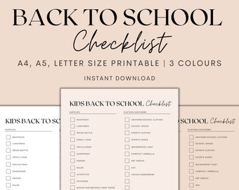 Kinderen terug naar school checklist afdrukbaar, terug naar school planner afdrukbaar, schoolbenodigdheden checklist, Instant Download PDF