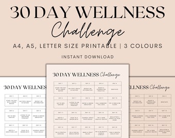 30 Day Wellness Challenge Printable, 30 Day Challenge, 30 Day Tracker, Wellness Tracker, Wellness Planner Printable, Instant Download PDF