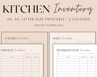 Kitchen Inventory Printable, Kitchen Food Inventory Tracker, Fridge Inventory, Freezer Inventory, Pantry Inventory, Spice Inventory, PDF