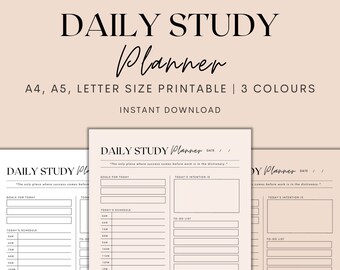Daily Study Planner Printable, Student Planner, School Planner, Homework Planner, Study Tracker, Daily Planner, Instant Download PDF
