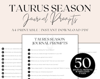 Taurus Season Journal Prompts Printable, Astrology Journal, Shadow Work Journal, Self Discovery Journaling Prompts, Instant Download PDF