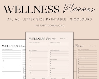Wellness Planner Printable, Wellness Tracker Printable, Health Planner, Minimalist Planner, Health Tracker, Instant Download PDF