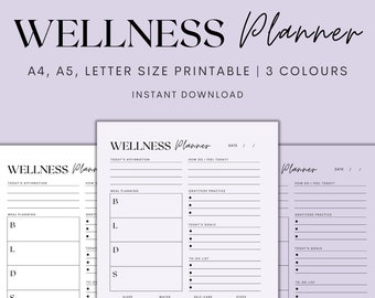Wellness Planner Printable, Wellness Tracker, Health Planner, Health Tracker, Minimalist Planner, Instant Download PDF