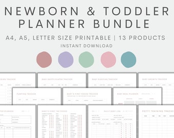 Newborn Planner Bundle, Newborn Planning Kit, Baby Tracker, Daily Baby Log, Babysitter Log, Baby First Foods, Nanny Log, Instant Download