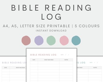 Registro di lettura della Bibbia stampabile, tracker di lettura della Bibbia, diario biblico, modello di studio della Bibbia, PDF con download istantaneo