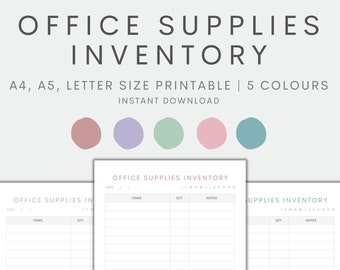 Office Supplies Inventory Printable, Office Inventory Chart Printable, Household Inventory, Home Management, Instant Download PDF