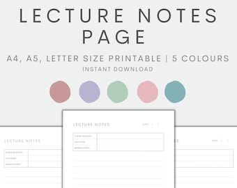 Lecture Notes Printable, School Planner Insert, College Student Note Taking Pages, Notes Page Printable, Instant Download PDF