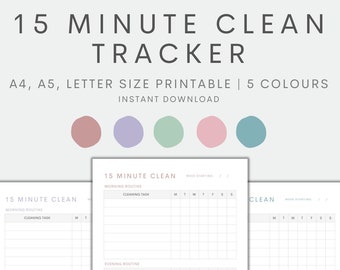 15 Minute Clean Tracker Printable, Cleaning Planner Printable, Cleaning Checklist, Cleaning Schedule, Chore Chart, Instant Download PDF