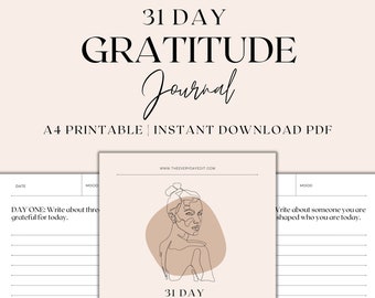 31 Day Gratitude Journal Printable, Daily Journal Pages, Gratitude Journaling Prompts, Journal Prompts, Instant Download PDF