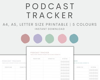 Podcast Tracker Printable, Entertainment Tracker, Personal Growth Tracker, Instant Download PDF