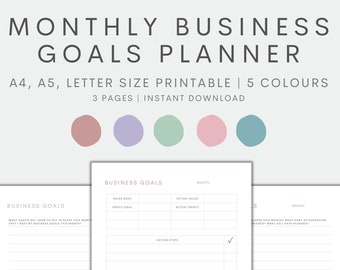 Monthly Business Goals Planner, Small Business Planner Printable, Home Business, Online Business, Goal Worksheet, Instant Download PDF