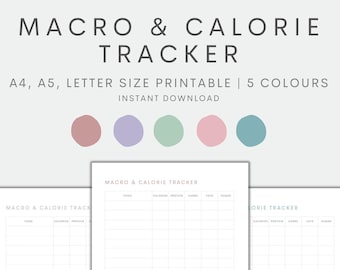 Macro Tracker imprimible, Rastreador de calorías, Diario de alimentos imprimible, Registro de alimentos, Rastreador de pérdida de peso, Diario de alimentos, Descarga instantánea en PDF