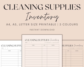 Cleaning Supplies Inventory Printable, Cleaning Inventory Chart, Home Management, Inventory Template, Inventory Tracker, Instant Download
