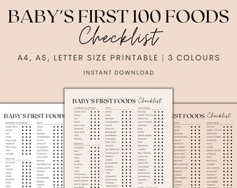 Baby's First 100 Foods Checklist Printable, Baby's First Foods Tracker Printable, Baby Led Weaning Tracker, Instant Download PDF