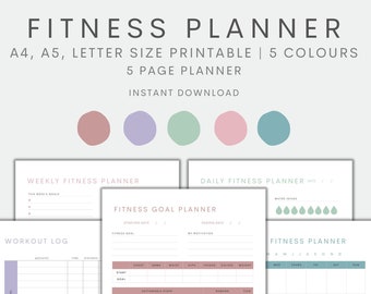 Fitness Planner Printable, Fitness Tracker Printable, Workout Log, Fitness Tracking, Weight Loss Tracker, Workout Planner, A4 A5 Letter Size