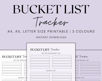 Bucket List Tracker, Bucket List Vorlage, Bucket To Do List Printable, Bucket List Planner Insert, Instant Download PDF