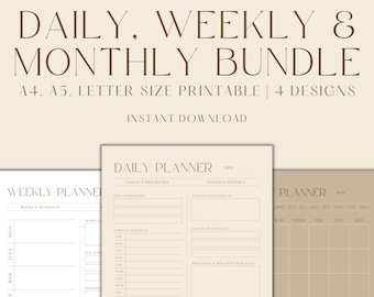 Daily Planner, Weekly Planner, Undated Monthly Planner, Printable Planner, Planner Set, Planner Insert, Neutral Planner, Instant Download