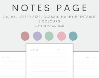 Notes Page Printable, Lined Note Paper, Notes Planner Insert, Minimalist Planner, A4 A5 Letter Size Classic Happy Planner Printable