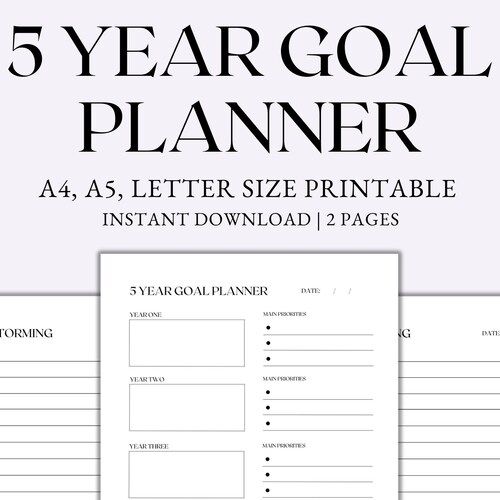 5 Year Goal Planner Printable Goal Tracker Printable - Etsy
