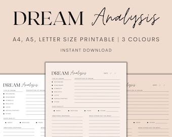 Dream Analysis Printable, Dream Tracker Printable, Dream Journal, Dream Diary, Dream Interpretation, Sleep Tracker, Instant Download PDF