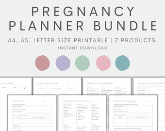 Pregnancy Planner Printable Bundle, Baby Essentials Checklist, Hospital Bag Checklist, Birth Plan, Postpartum Planner, Instant Download PDF