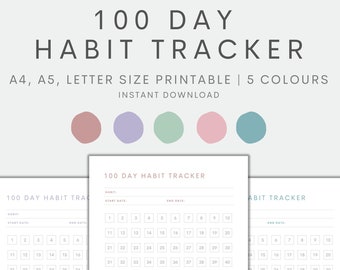 100 Day Habit Tracker Printable, 100 Day Challenge Printable, Goal Planner Printable, Minimal Habit Tracker, Instant Download PDF