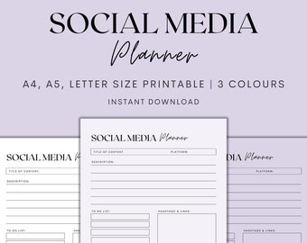 Social Media Planner Printable, Content Planner, Post Planner, Content Creator, Social Media Planning, Instant Download PDF