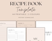 Recipe Book Template Printable, Printable Recipe Binder, Recipe Page, Cookbook Template, Recipe Organizer, Recipe Kit, Instant Download PDF