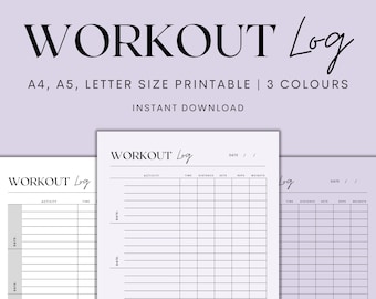 Workout Log Printable, Workout Planner Printable, Workout Tracker, Fitness Planner, Fitness Log, Exercise Log, Instant Download PDF
