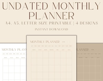 Undated Monthly Planner Printable, Monthly Calendar Printable, Beige Planner, Neutral Planner, Instant Download PDF