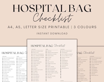 Hospital Bag Checklist Printable, Birth Bag Packing List, Pregnancy Checklist, New Baby Checklist, Maternity Checklist, Instant Download PDF