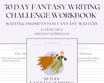 30 Day Fantasy Writing Challenge Workbook Printable, 30 Day Writing Challenge, Writing Prompts, Fantasy Prompts, Instant Download PDF
