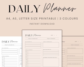 Daily Planner Printable, Daily Productivity Planner, Daily To-Do List, Blush Planner, Minimalist Planner, Instant Download PDF
