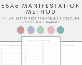 55x5 Manifestation Method, Manifestation Planner Printable, Manifestation Tracker, Law of Attraction Printable, Instant Download PDF