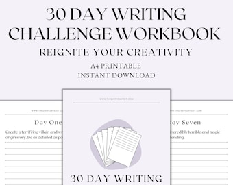 30 Day Writing Challenge Workbook Printable, Book Writing Prompts, Journal Prompts, Instant Download PDF