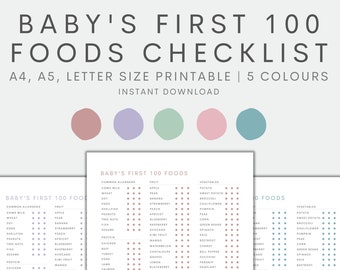 Baby Food Tracker druckbare, Babys erste Food Checkliste, Solids Tracker, Baby Food Log, Babynahrung Tagebuch, A4 A5 Letter Größe Sofort Download