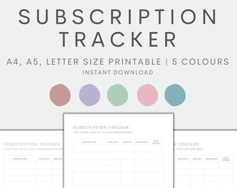 Subscription Tracker Printable, Membership Tracker, Monthly Subscription Tracker, Subscription Tracker Insert, Instant Download PDF