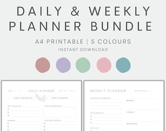 Daily Planner Printable, Weekly Planner Printable, Minimal Printable Planner Bundle, Planner Sets, Undated Planner, A4 PDF Instant Download