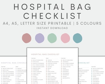 Krankenhaustasche Checkliste druckbare, Geburtstasche Packliste, Schwangerschaft Checkliste, Labor Checkliste, neue Baby Checkliste, Mutterschaft Checkliste