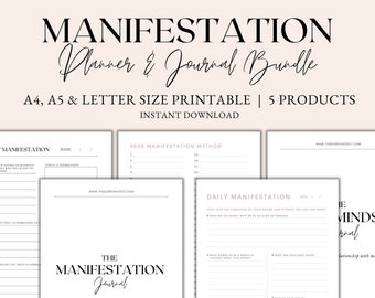 Manifestation Planner and Journal Bundle, Manifestation Journal Prompts, Daily Planner Printable, Instant Download PDF