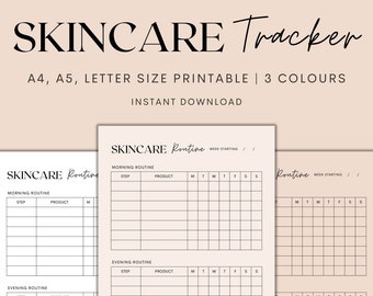 Skincare Routine Tracker Printable, Skincare Tracker, Beauty Journal, Self-Care Planner, Morning Routine, Instant Download PDF