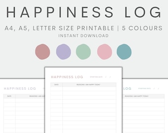 Gelukslogboek afdrukbaar, Happy Journal, Happiness Journal, Mental Health Tracker, Mindset Tracker, Instant Download PDF