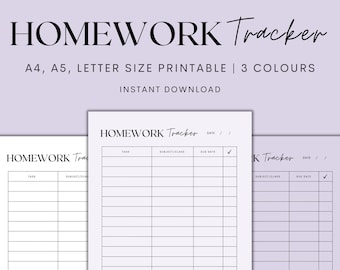 Homework Tracker Printable, School Planner Printable, Assignment Planner, Homework Planner, Student Planner, Instant Download PDF