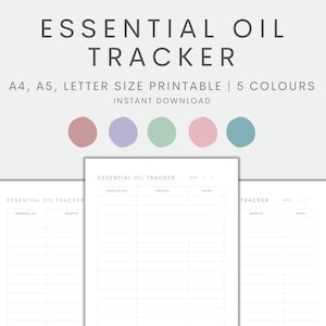 Essential Oil Tracker Printable, Essential Oil Log Printable, Wellness Log, Wellness Tracker, Essential Oil List, Instant Download PDF