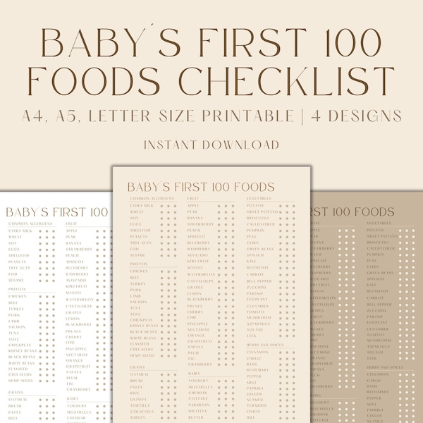 Baby Food Tracker Printable, Baby's First Food Checklist, Solids Tracker, Baby Led Weaning Tracker, Baby Food Diary, Instant Download PDF