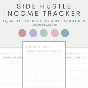 Side Hustle Income Tracker Printable, Small Business Income Sheet, Budget Tracker, Budget Overview, Instant Download PDF
