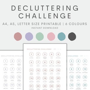 Könnte beinhalten: Druckbare Entrümpelungs-Challenge-Checkliste mit 25 nummerierten Kreisen. Jeder Kreis enthält eine Kategorie zum Entrümpeln, wie Kleidung, Make-up, Nachttische, Bettwäsche, Toilettenartikel, Speisekammer, Bücher, Medikamente, Eingangsbereich, Tupperware, Spielzeug & Spiele, Kühlschrank, Filme & DVDs, Büro, Wäsche, Schmuck, Garage, Flur, Küchenschränke, Dekoration, Fernseher, Ablage, Computer, Geldbörse und Außenbereich.