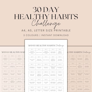 30 day healthy habits challenge printable, 30 day challenge tracker, healthy habit tracker, health tracker, health planner, health journal, habit planner, habit log, that girl challenge