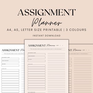Assignment Planner Printable, Student Planner, Essay Planner, Group Project Planner, College Planner, Homework Planner, Instant Download PDF
