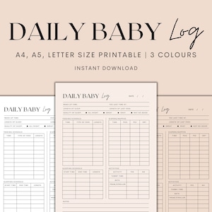Daily Baby Log Printable, Newborn Tracker, Daily Planner, Baby Tracker Printable, Babysitter Log, Nanny Log, Instant Download PDF